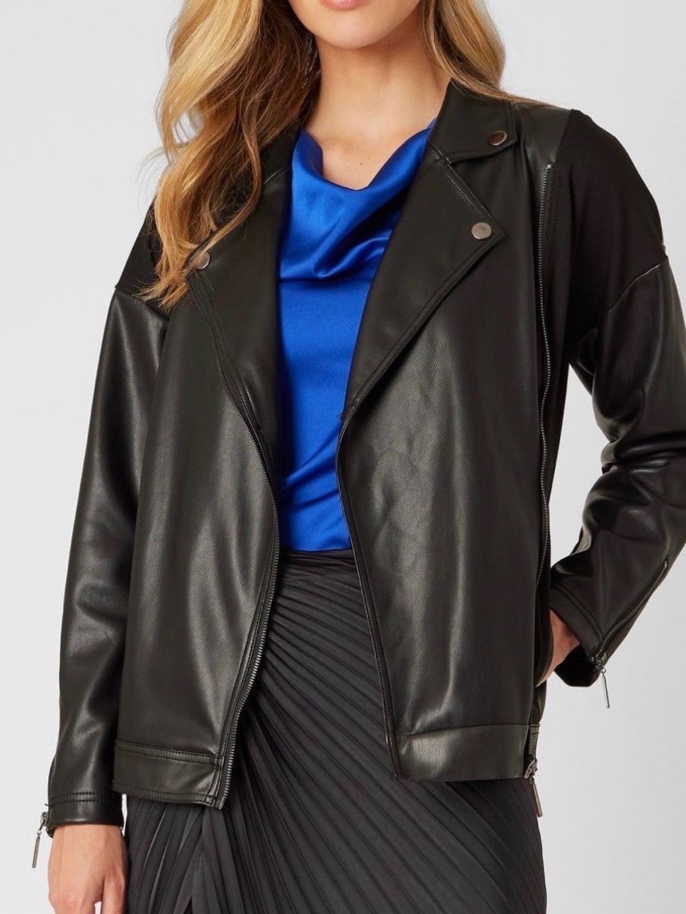 Adrienne Landau Onyx Black Faux Leather Moto Jacket